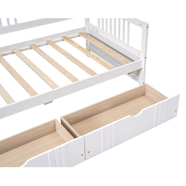 English Elm Twin Pine Wood Daybed with Storage Drawers for Guest or Kids Room Decor WF295029AAK