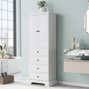 English Elm Storage Cabinet with 2 Doors and 4 Drawers, Slim MDF Organizer with Adjustable Shelf, Anti-Tip Safety White WF302825AAK