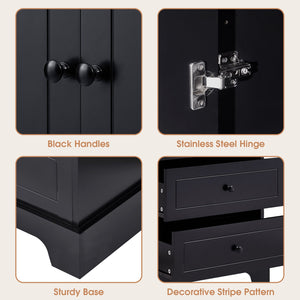 English Elm Storage Cabinet with 2 Doors and 4 Drawers, Slim MDF Organizer with Adjustable Shelf, Anti-Tip Safety Black WF302825AAB