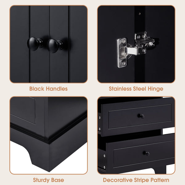 English Elm Storage Cabinet with 2 Doors and 4 Drawers, Slim MDF Organizer with Adjustable Shelf, Anti-Tip Safety Black WF302825AAB
