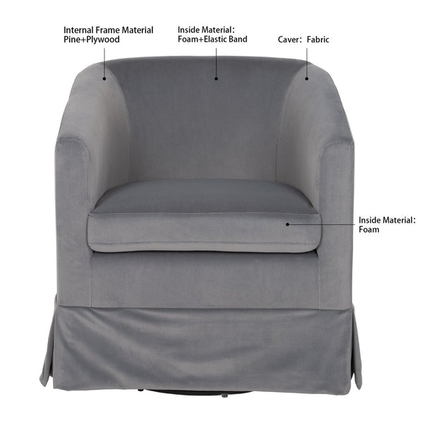 English Elm 27.36" Velvet Swivel Accent Chair with 360 Degree Base for Living Room or Bedroom Gray W680105116
