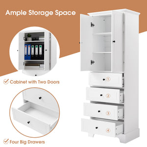 English Elm Storage Cabinet with 2 Doors and 4 Drawers, Slim MDF Organizer with Adjustable Shelf, Anti-Tip Safety White WF302825AAK