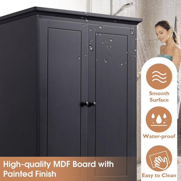 English Elm Storage Cabinet with 2 Doors and 4 Drawers, Slim MDF Organizer with Adjustable Shelf, Anti-Tip Safety Black WF302825AAB