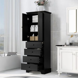 English Elm Storage Cabinet With 2 Doors and 4 Drawers For Bathroom, Office, Adjustable Shelf, Mdf Board With Painted Finish, Black