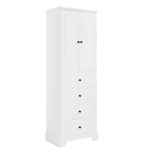 English Elm Storage Cabinet with 2 Doors and 4 Drawers, Slim MDF Organizer with Adjustable Shelf, Anti-Tip Safety White WF302825AAK