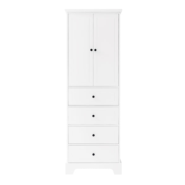 English Elm Storage Cabinet with 2 Doors and 4 Drawers, Slim MDF Organizer with Adjustable Shelf, Anti-Tip Safety White WF302825AAK
