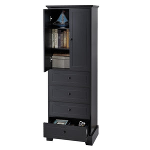 English Elm Storage Cabinet with 2 Doors and 4 Drawers, Slim MDF Organizer with Adjustable Shelf, Anti-Tip Safety Black WF302825AAB