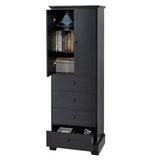 English Elm Storage Cabinet With 2 Doors and 4 Drawers For Bathroom, Office, Adjustable Shelf, Mdf Board With Painted Finish, Black