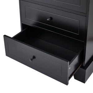 English Elm Storage Cabinet with 2 Doors and 4 Drawers, Slim MDF Organizer with Adjustable Shelf, Anti-Tip Safety Black WF302825AAB