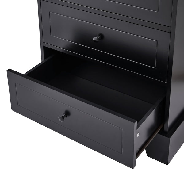 English Elm Storage Cabinet with 2 Doors and 4 Drawers, Slim MDF Organizer with Adjustable Shelf, Anti-Tip Safety Black WF302825AAB