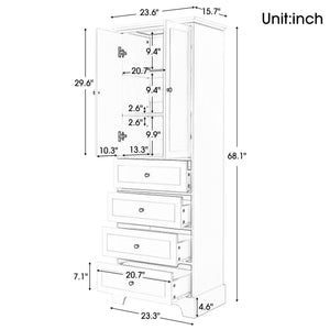English Elm Storage Cabinet with 2 Doors and 4 Drawers, Slim MDF Organizer with Adjustable Shelf, Anti-Tip Safety Grey WF302825AAE
