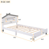 English Elm Twin Size Wood Platform Bed With House-Shaped Headboard and Motion Activated Night Lights (White+Gray)