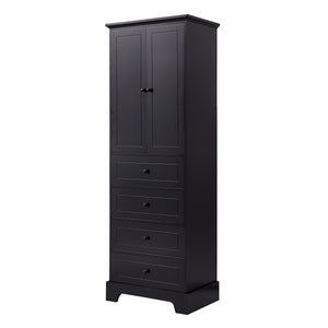 English Elm Storage Cabinet with 2 Doors and 4 Drawers, Slim MDF Organizer with Adjustable Shelf, Anti-Tip Safety Black WF302825AAB