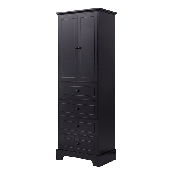 English Elm Storage Cabinet with 2 Doors and 4 Drawers, Slim MDF Organizer with Adjustable Shelf, Anti-Tip Safety Black WF302825AAB