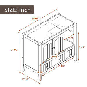 English Elm 36" Bathroom Vanity Base Only, Solid Wood Frame and Mdf Boards, Grey