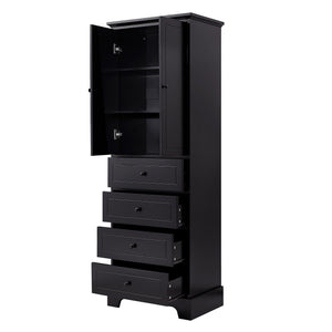 English Elm Storage Cabinet with 2 Doors and 4 Drawers, Slim MDF Organizer with Adjustable Shelf, Anti-Tip Safety Black WF302825AAB