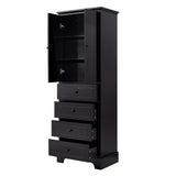 English Elm Storage Cabinet With 2 Doors and 4 Drawers For Bathroom, Office, Adjustable Shelf, Mdf Board With Painted Finish, Black