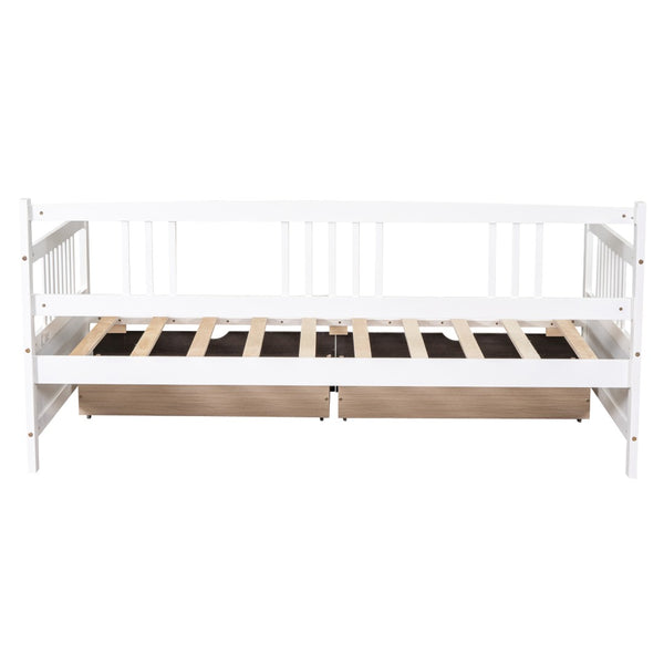 English Elm Twin Pine Wood Daybed with Storage Drawers for Guest or Kids Room Decor WF295029AAK