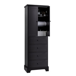 English Elm Storage Cabinet with 2 Doors and 4 Drawers, Slim MDF Organizer with Adjustable Shelf, Anti-Tip Safety Black WF302825AAB