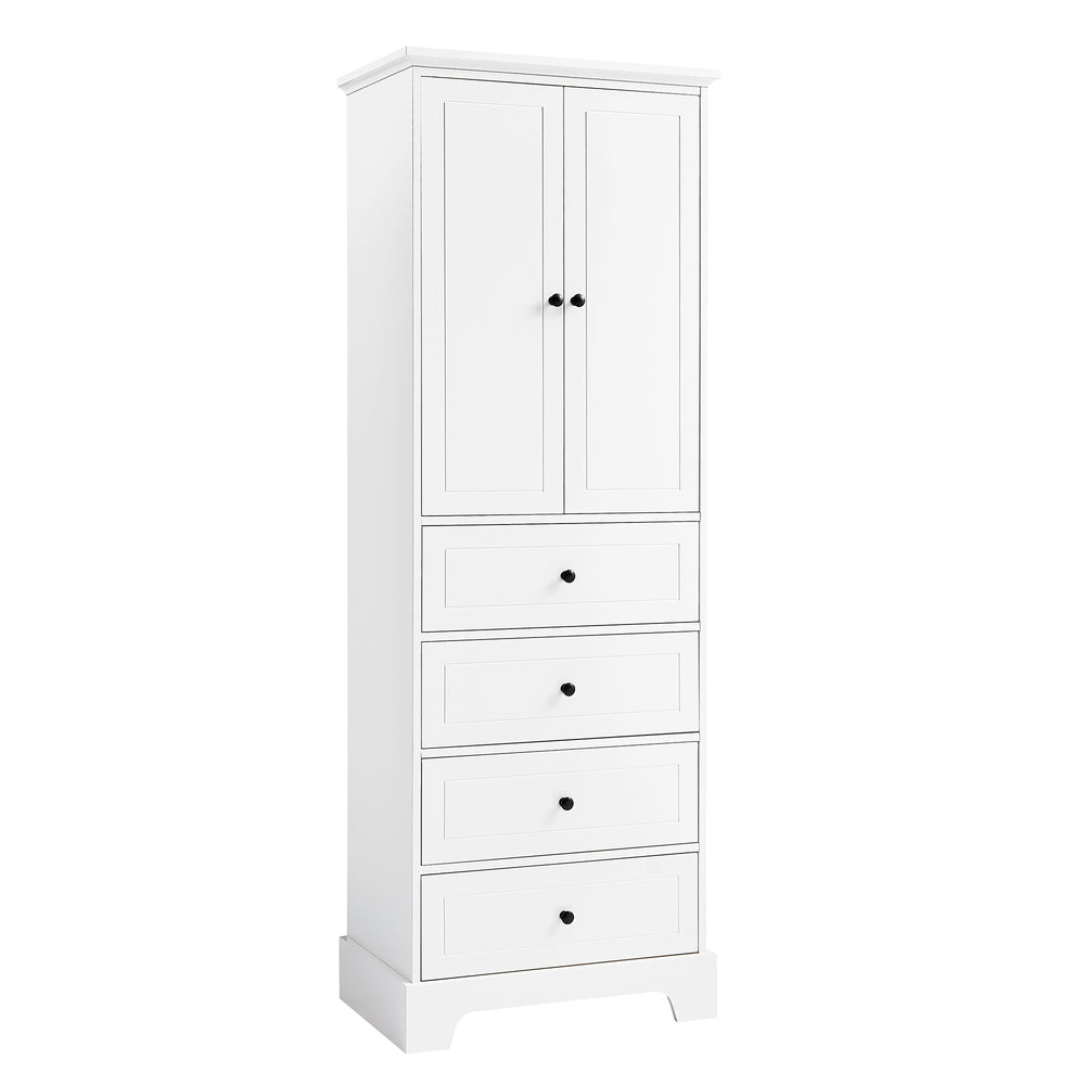 English Elm Storage Cabinet with 2 Doors and 4 Drawers, Slim MDF Organizer with Adjustable Shelf, Anti-Tip Safety White WF302825AAK