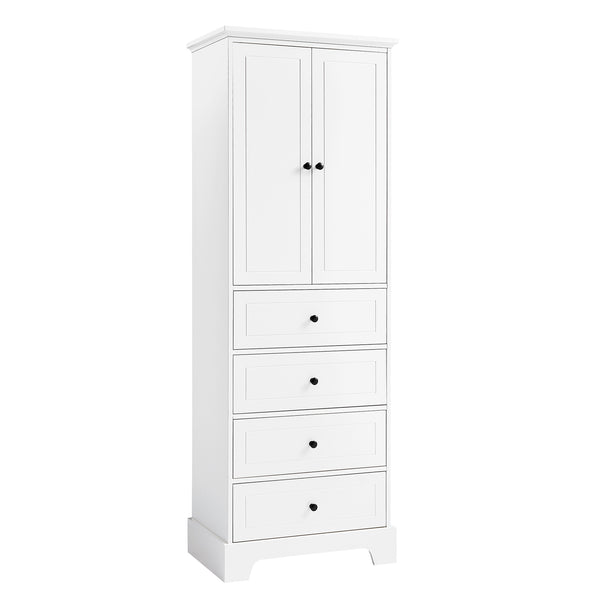 English Elm Storage Cabinet with 2 Doors and 4 Drawers, Slim MDF Organizer with Adjustable Shelf, Anti-Tip Safety White WF302825AAK