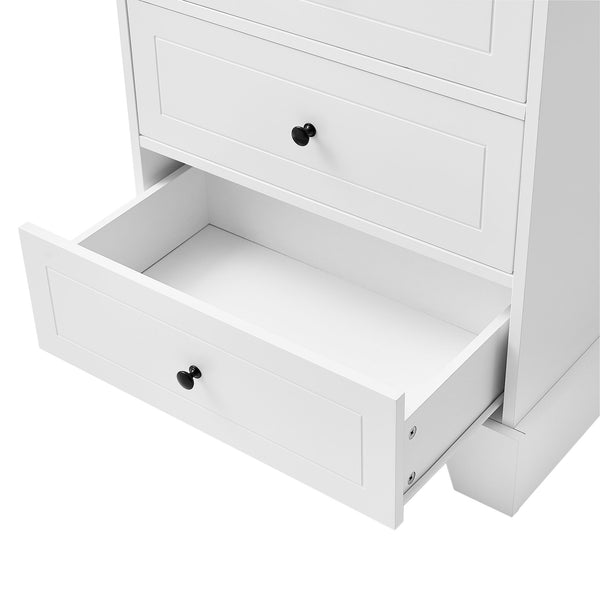 English Elm Storage Cabinet with 2 Doors and 4 Drawers, Slim MDF Organizer with Adjustable Shelf, Anti-Tip Safety White WF302825AAK