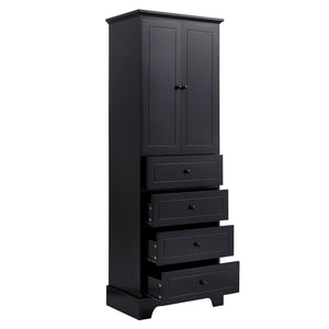 English Elm Storage Cabinet with 2 Doors and 4 Drawers, Slim MDF Organizer with Adjustable Shelf, Anti-Tip Safety Black WF302825AAB