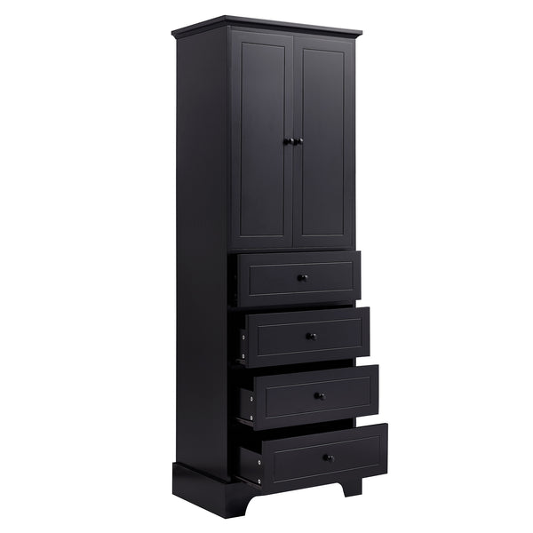English Elm Storage Cabinet with 2 Doors and 4 Drawers, Slim MDF Organizer with Adjustable Shelf, Anti-Tip Safety Black WF302825AAB
