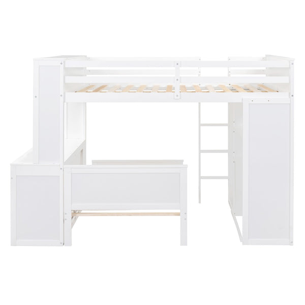 English Elm Full Twin Loft Bed with Desk Wardrobe and Shelving Kids Bedroom Espresso Wood LT000821AAK