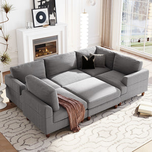 English Elm Modular Sectional Sofa With Ottoman L Shaped Corner Sectional For Living Room, Office, Spacious Space(Same Sku: Wy000336Aae)