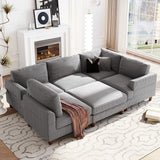 Luxurious L-Shaped Modular Sectional Sofa Set with Ottoman, Corduroy Fabric & Wooden Legs - 98 x 98 x 24.80