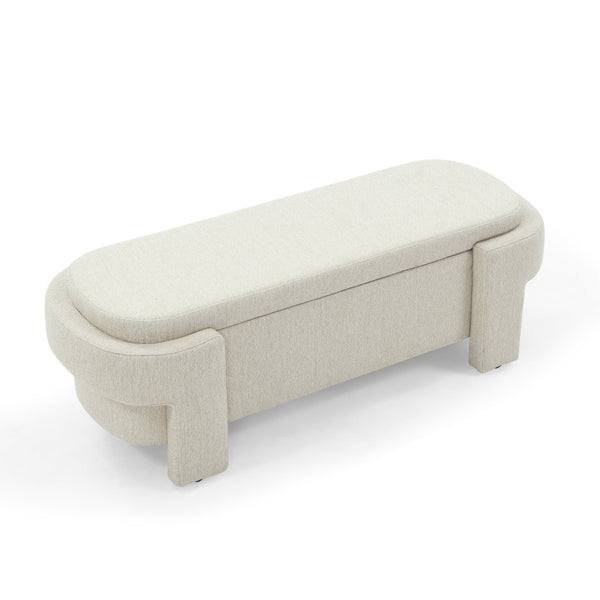 English Elm Chenille Upholstered Storage Bench Lift Top Hidden Compartment Entryway Bedroom Seat Beige W48790040