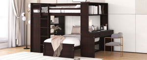 English Elm Full Twin Loft Bed with Desk Wardrobe and Shelving Kids Bedroom Espresso Wood LT000821AAP