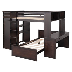 English Elm Full Twin Loft Bed with Desk Wardrobe and Shelving Kids Bedroom Espresso Wood LT000821AAP