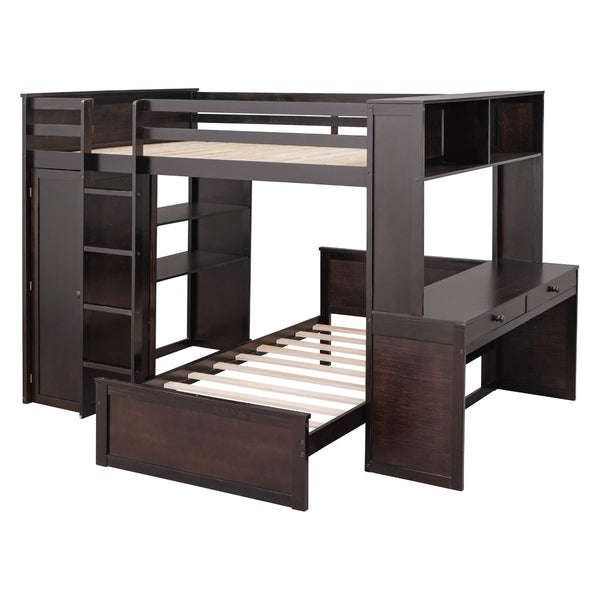 English Elm Full Twin Loft Bed with Desk Wardrobe and Shelving Kids Bedroom Espresso Wood LT000821AAP
