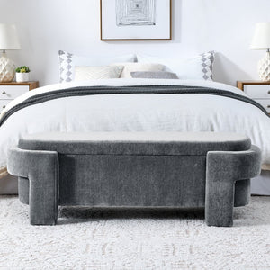 English Elm Chenille Upholstered Storage Bench Lift Top Hidden Compartment Entryway Bedroom Seat Grey W48790041
