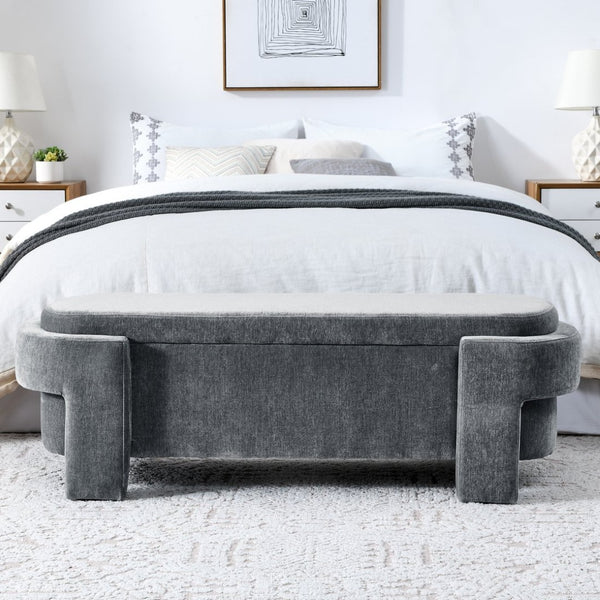 English Elm Chenille Upholstered Storage Bench Lift Top Hidden Compartment Entryway Bedroom Seat Grey W48790041