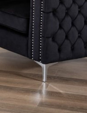 English Elm Lorreto Tufted Velvet Sofa with Nailhead Trim and Chrome Legs for Glam Living Rooms B061S00581