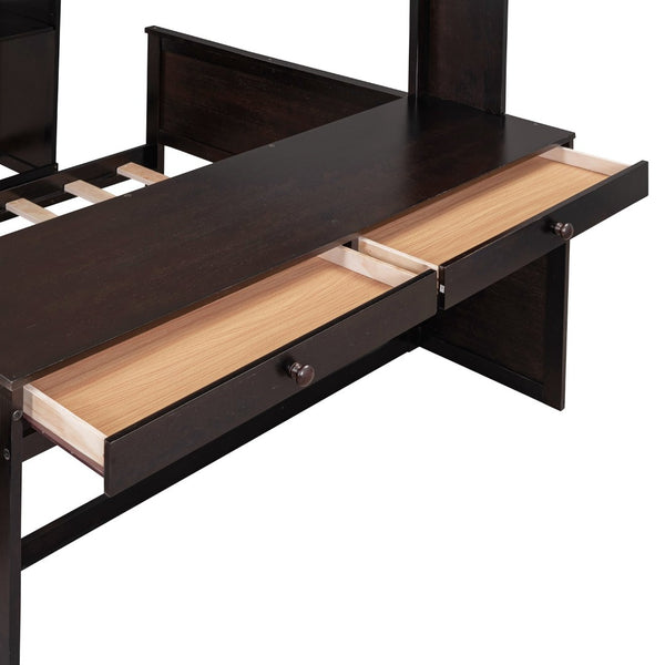 English Elm Full Twin Loft Bed with Desk Wardrobe and Shelving Kids Bedroom Espresso Wood LT000821AAP