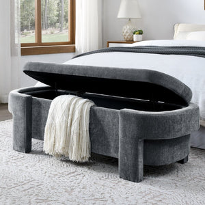 English Elm Chenille Upholstered Storage Bench Lift Top Hidden Compartment Entryway Bedroom Seat Grey W48790041