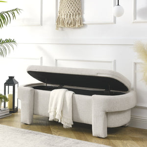 English Elm Chenille Upholstered Storage Bench Lift Top Hidden Compartment Entryway Bedroom Seat Beige W48790040