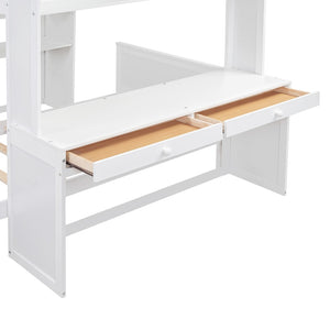 English Elm Full Twin Loft Bed with Desk Wardrobe and Shelving Kids Bedroom Espresso Wood LT000821AAK