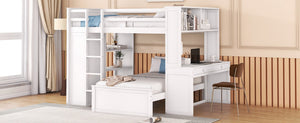 English Elm Full Twin Loft Bed with Desk Wardrobe and Shelving Kids Bedroom Espresso Wood LT000821AAK