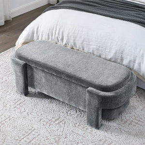 English Elm Chenille Upholstered Storage Bench Lift Top Hidden Compartment Entryway Bedroom Seat Grey W48790041