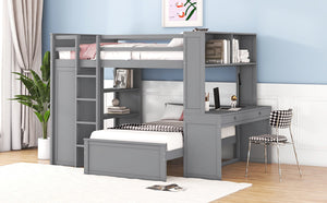English Elm Full Twin Loft Bed with Desk Wardrobe and Shelving Kids Bedroom Espresso Wood LT000821AAE