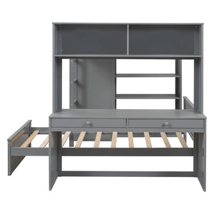 English Elm Full Twin Loft Bed with Desk Wardrobe and Shelving Kids Bedroom Espresso Wood LT000821AAE