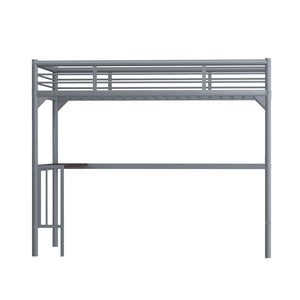 English Elm Twin Steel Loft Bed with Built-in Study Desk Ladder Guardrails Space-saving Silver Frame W1676105930