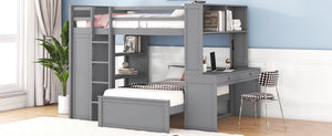 English Elm Full Twin Loft Bed with Desk Wardrobe and Shelving Kids Bedroom Espresso Wood LT000821AAE