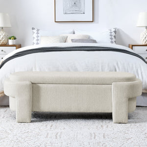 English Elm Chenille Upholstered Storage Bench Lift Top Hidden Compartment Entryway Bedroom Seat Beige W48790040