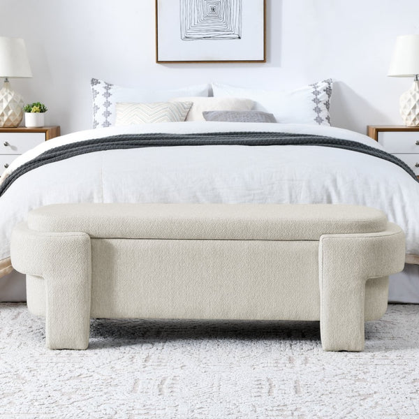 English Elm Chenille Upholstered Storage Bench Lift Top Hidden Compartment Entryway Bedroom Seat Beige W48790040